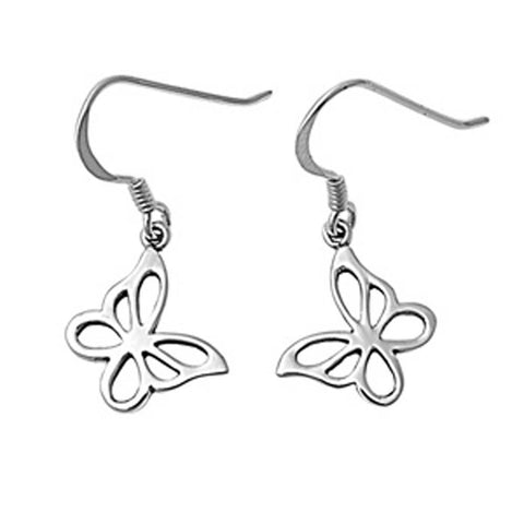 Sterling Silver Butterfly Stencil Shaped Plain EarringsAnd Earring Height 16 mm