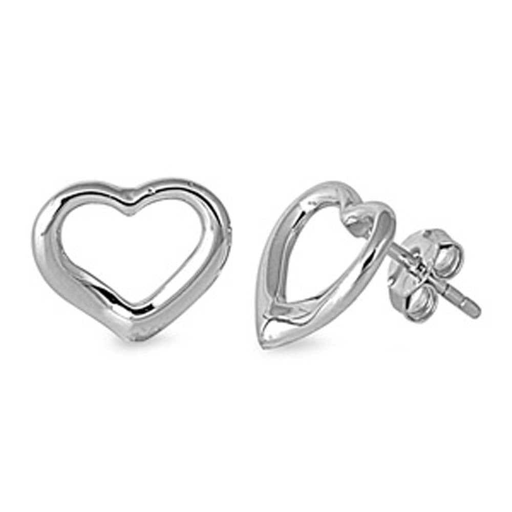 Sterling Silver Trendy Open Cut Heart Stud Earring with Friction Back PostAnd Earring Height of 11MM