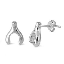 Load image into Gallery viewer, Sterling Silver Small Wishbone Stud Earrings with Friction Back PostAnd Height 11MM