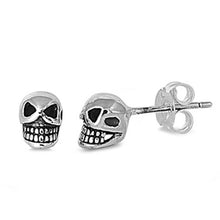 Load image into Gallery viewer, Sterling Silver Small Evil Skull Stud Earrings with Friction Back PostAnd Height 8MM