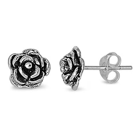 Sterling Silver Small Rose Stud Earrings with Friction Back PostAnd Height 8MM