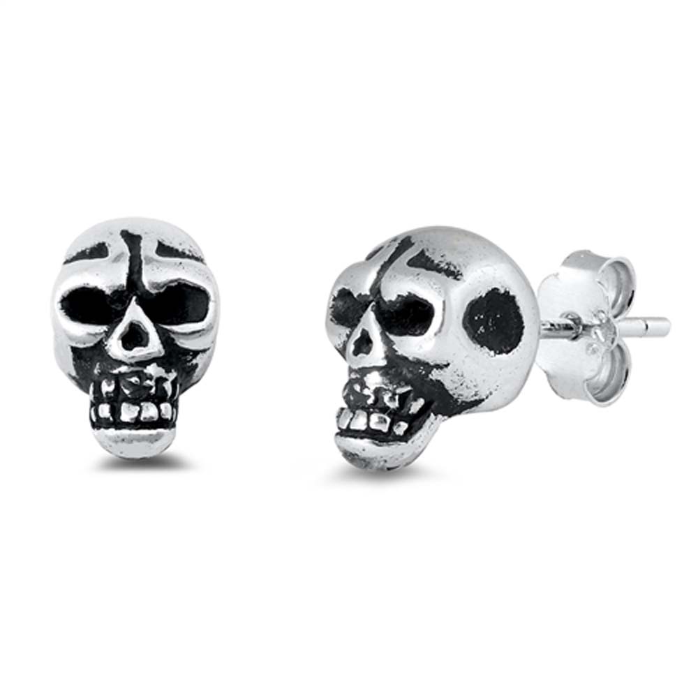 Sterling Silver Small Evil Skull Stud Earrings with Friction Back PostAnd Height 8M