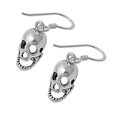 Sterling Silver Movable Jaw Skull Head Shaped Plain EarringsAnd Earring Height 17 mm