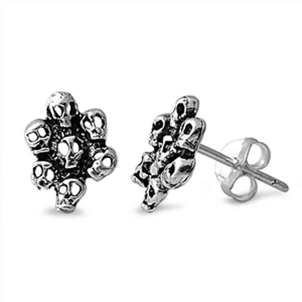 Sterling Silver Small Skulls Stud Earings with Friction Back PostAnd Height 11MM
