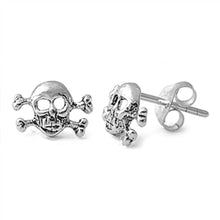 Load image into Gallery viewer, Sterling Silver Small Cossbones Skull Stud Earrings with Friction Back Post Height 6MM