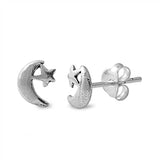 Sterling Silver Fancy Moon and Star Stud Earring with Friction Back PostAnd Earring Height of 6MM