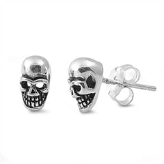 Sterling Silver Small Evil Skull Stud Earrings with Friction Back PostAnd Height 8MM