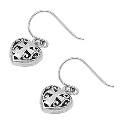 Sterling Silver Cross And Heart Shaped Plain EarringsAnd Earring Height 14 mm