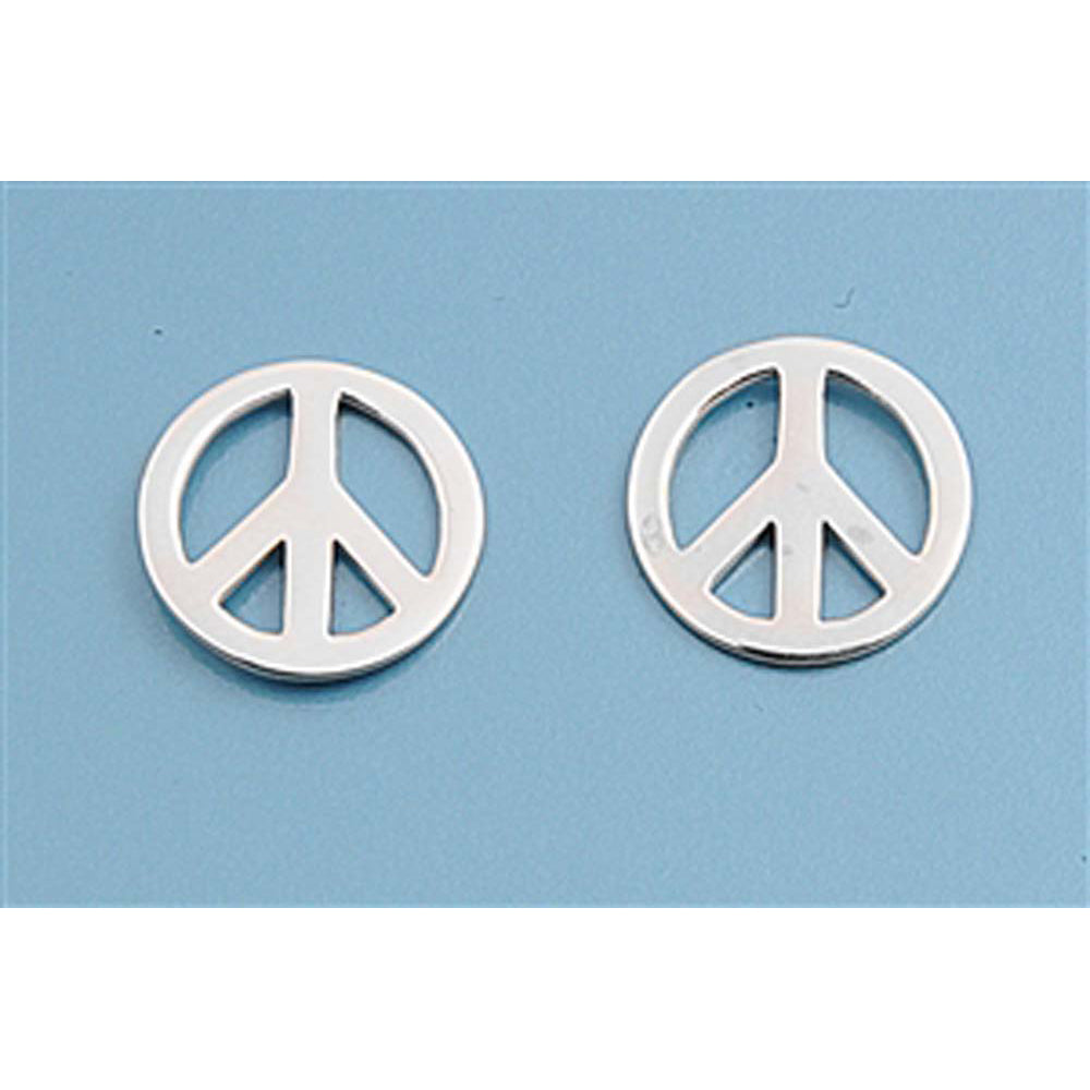 Sterling Silver Small Peace Sign Stud Earrings with Friction Back PostAnd Height 9MM