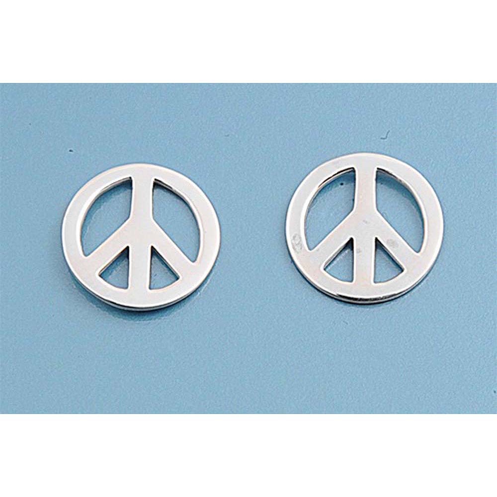 Sterling Silver Small Peace Sign Stud Earrings with Friction Back PostAnd Height 13MM