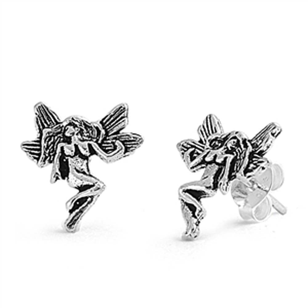 Sterling Silver Small Fairy Stud Earrings with Friction Back PostAnd Height 12MM