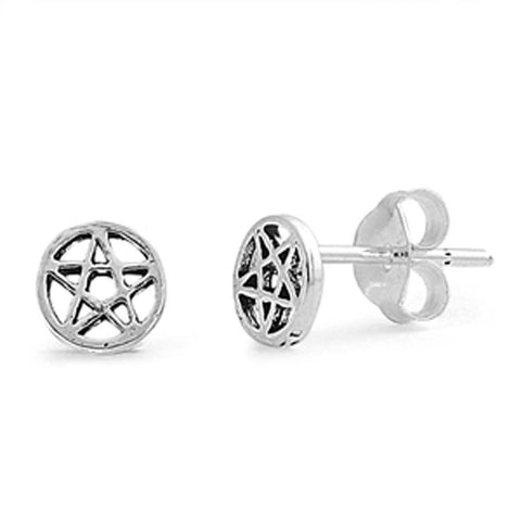 Sterling Silver Small Pantagram Star Stud Earrings with Friction Back PostAnd Height 5MM