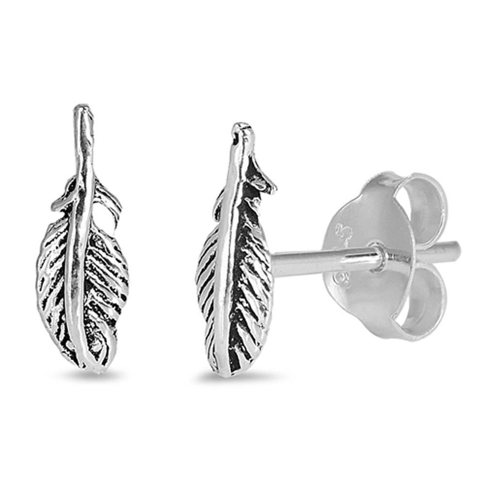 Sterling Silver Small Feather Stud Earrings with Friction Back PostAnd Height 8MM