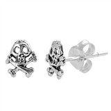Sterling Silver Small Cossbones Skull Stud Earrings with Friction Back Post Height 6MM