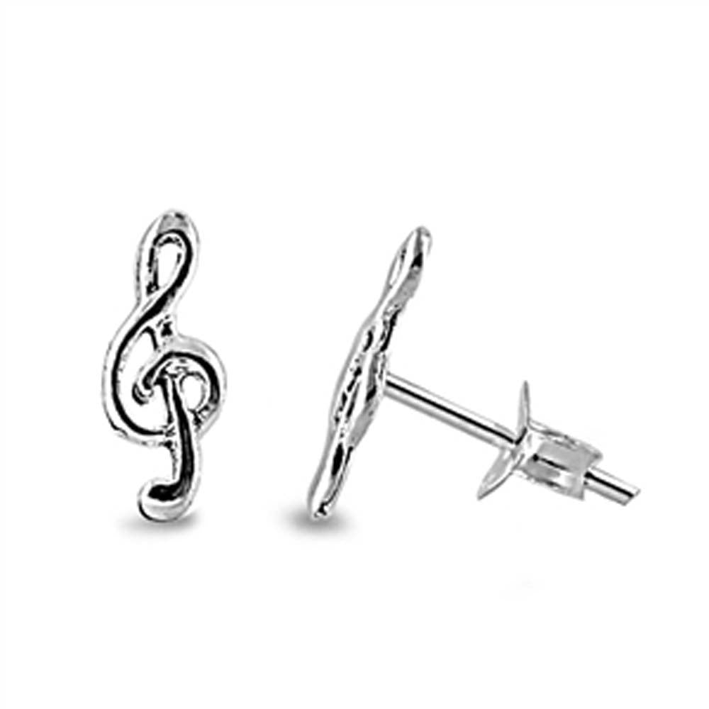 Sterling Silver Music Note Shaped Small Stud Earrings