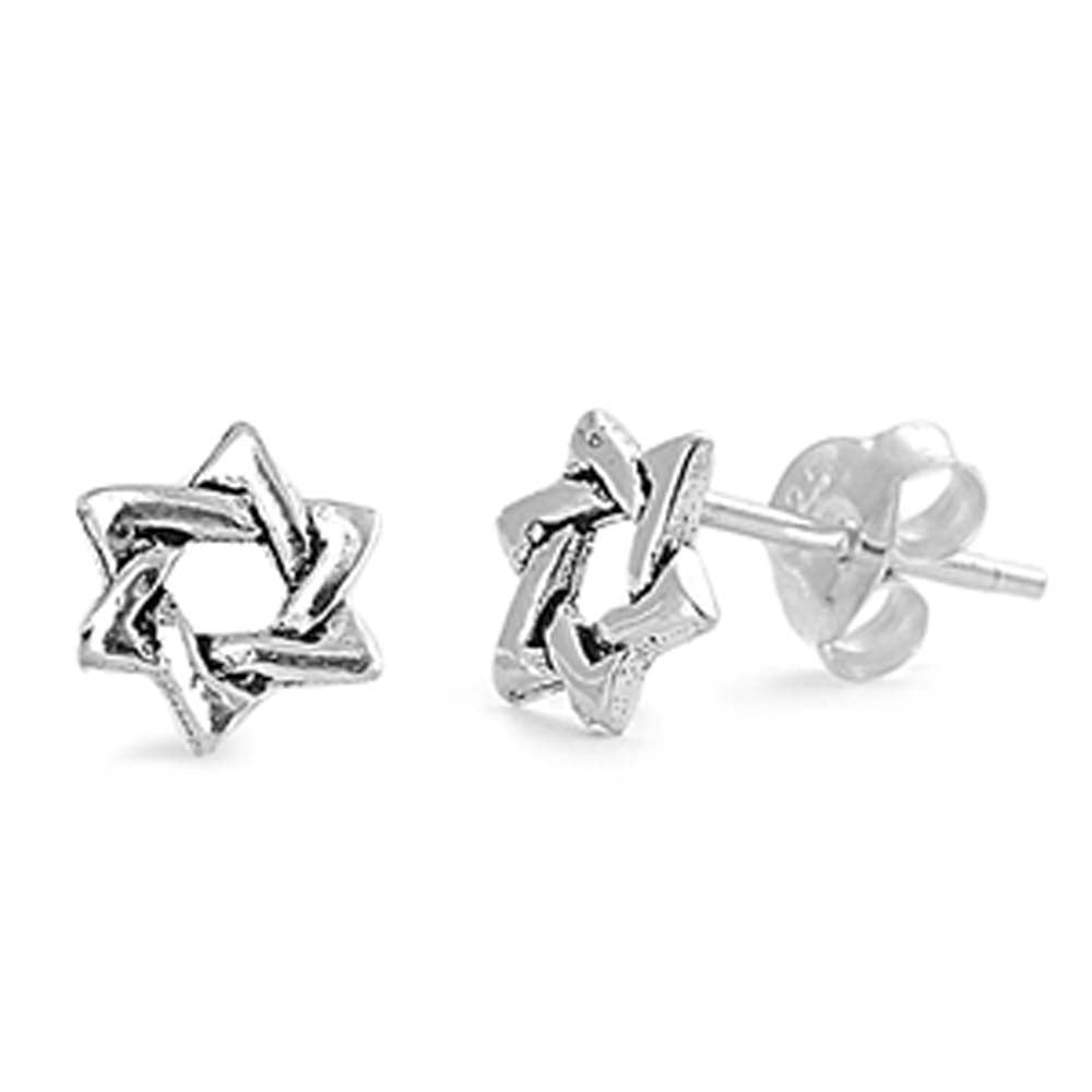 Sterling Silver Small Star of David Stud Earrings with Friction Back PostAnd Height 7MM