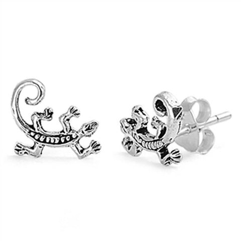 Sterling Silver Small Lizard Stud Earrings with Friction Back PostAnd Height 8MM