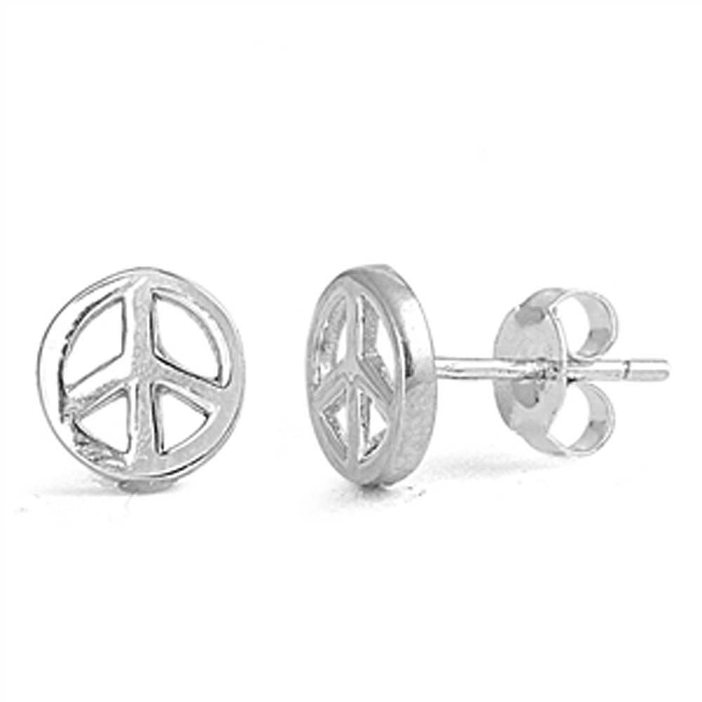 Sterling Silver Small Peace Sign Stud Earrings with Friction Back PostAnd Height 7MM