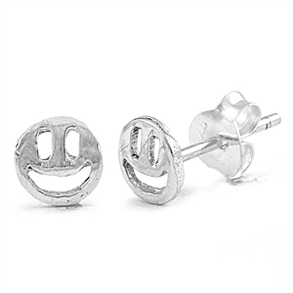 Sterling Silver Small Smiling Face Stud Earrings with Friction Style PostAnd Height 5MM