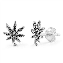 Load image into Gallery viewer, Sterling Silver Marijuana Shaped Small Stud EarringsAnd Earrings Height 9mm