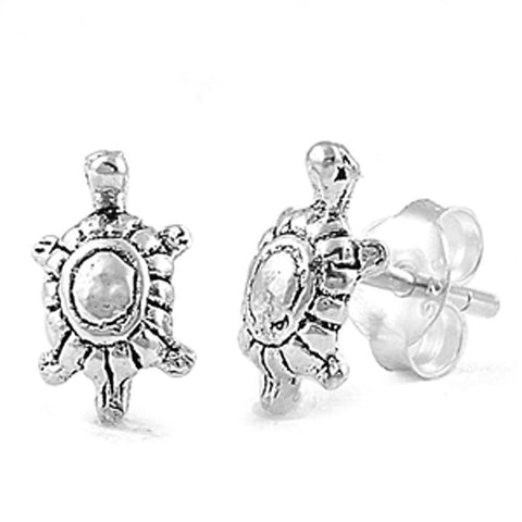 Sterling Silver Classy Small Turtle Stud Earrings with Friction Back PostAnd Height 10MM