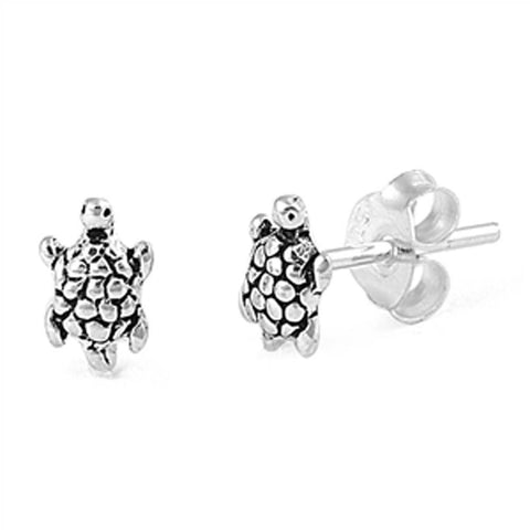 Sterling Silver Classy Small Turtle Stud Earrings with Friction Back PostAnd Height 7MM