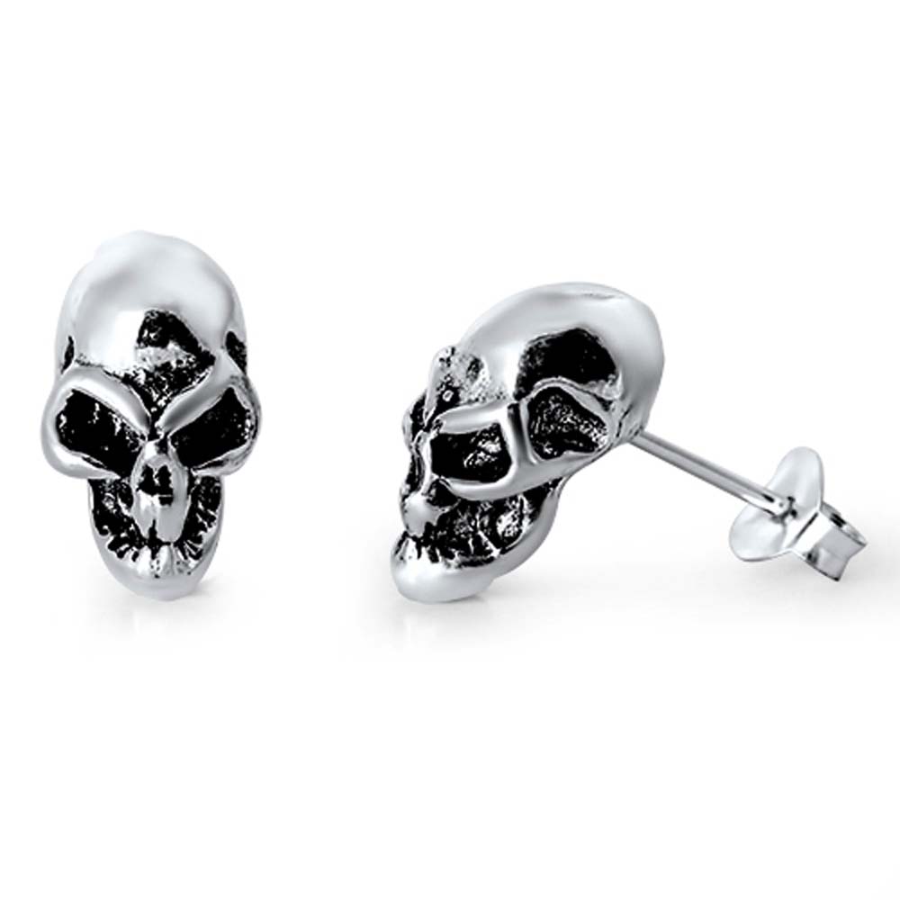 Sterling Silver Small Evil Skull Stud Earrings with Friction Style PostAnd Height 12MM
