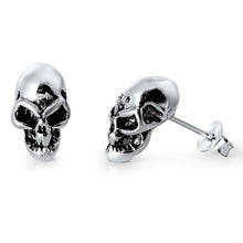 Load image into Gallery viewer, Sterling Silver Small Evil Skull Stud Earrings with Friction Style PostAnd Height 12MM