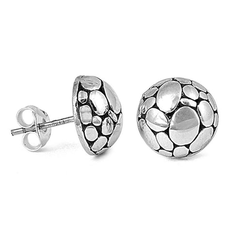 Sterling Silver Bali Round Shaped Plain Stud EarringsAnd Earring Height 10 mm