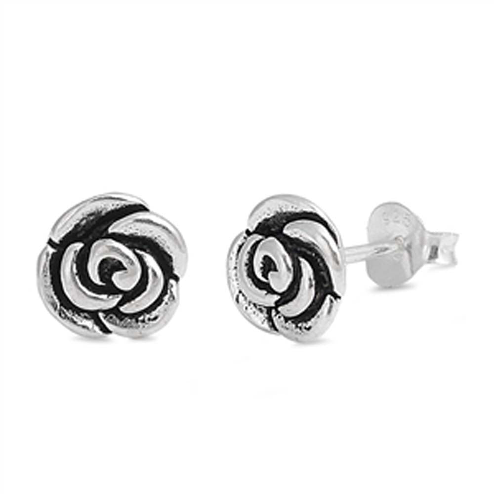 Sterling Silver Rose Shaped Small Stud EarringsAnd Earrings Height 7mm