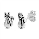 Sterling Silver Cat Shaped Small Stud EarringsAnd Earrings Height 7mm