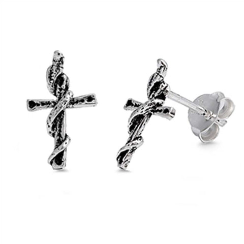 Sterling Silver Cross Shaped Small Stud EarringsAnd Earrings Height 12mm