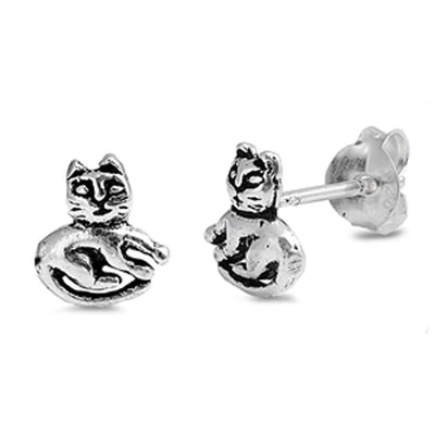 Sterling Silver Cat Shaped Small Stud EarringsAnd Earrings Height 8mm