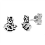 Sterling Silver Cat Shaped Small Stud EarringsAnd Earrings Height 8mm