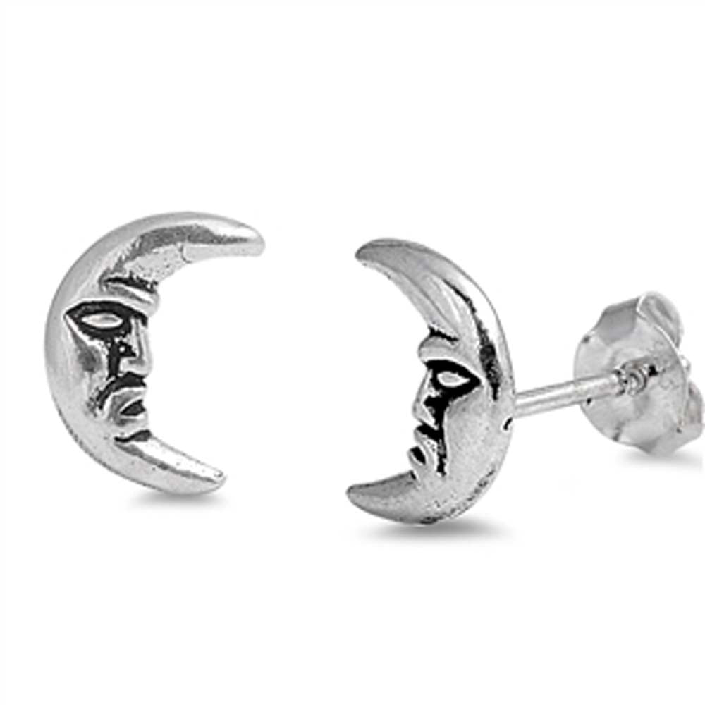 Sterling Silver Moon Small Stud Earrings