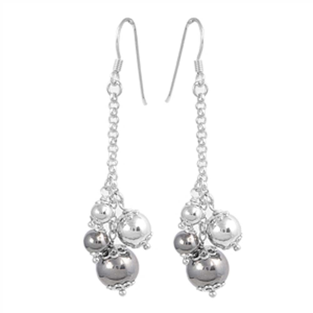 Sterling Silver Hanging Balls Shaped Plain EarringsAnd Earring Height 53 mm