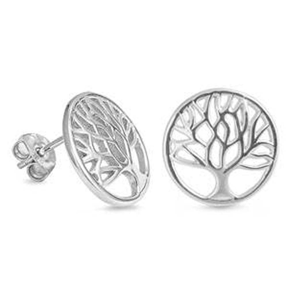 Sterling Silver Tree Of Life Shaped Plain EarringsAnd Earring Height 15 mm