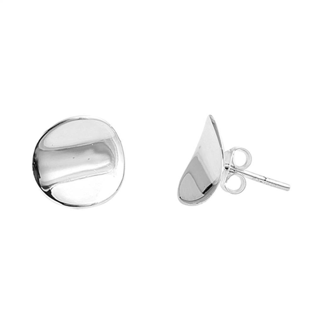 Sterling Silver Button Shaped Small Stud EarringsAnd Earrings Height 11mm