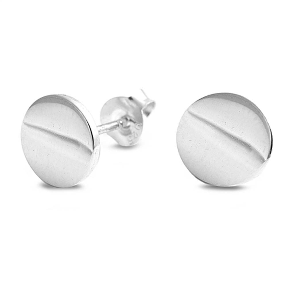 Sterling Silver Button Shaped Small Stud EarringsAnd Earrings Height 8mm