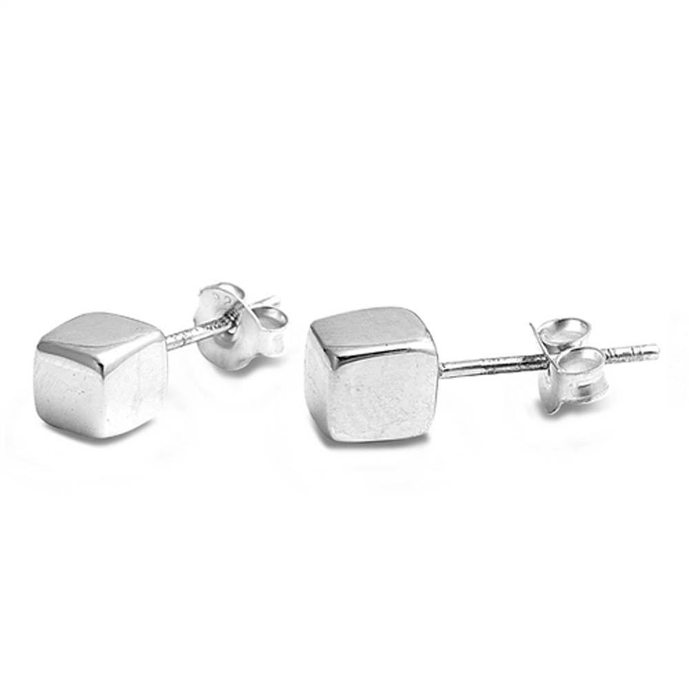 Sterling Silver Cube Shaped Small Stud EarringsAnd Earring Height 5mm