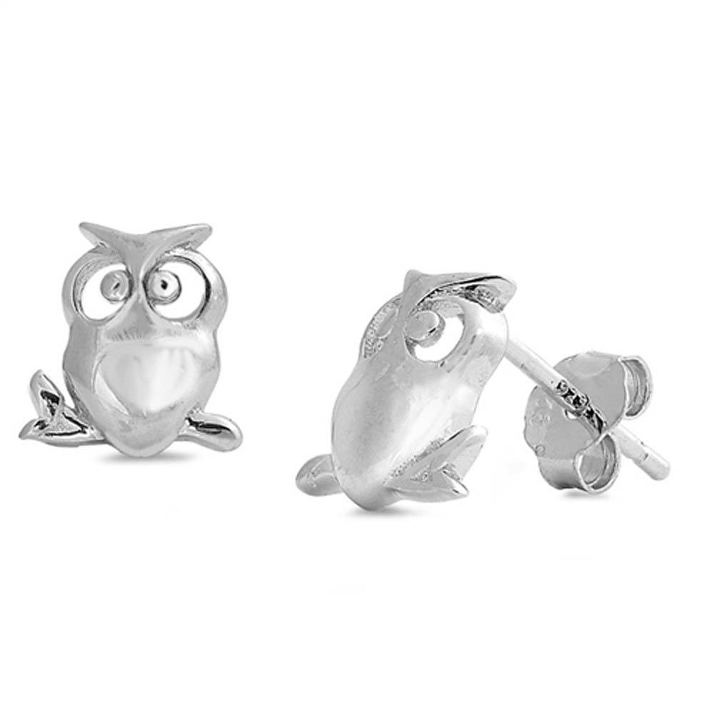 Sterling Silver Owl Shaped Small Stud EarringsAnd Earrings Height 9mm