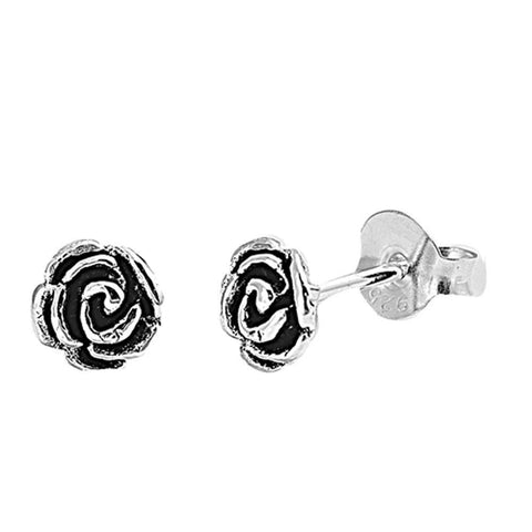 Sterling Silver Rose Shaped Small Stud EarringsAnd Earrings Height 5mm