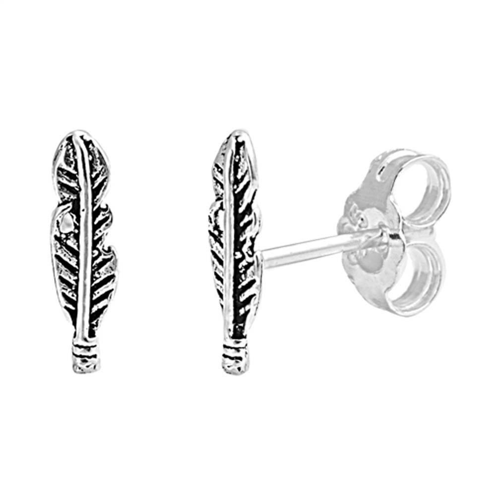 Sterling Silver Feather Shaped Small Stud EarringsAnd Earrings Height 10mm