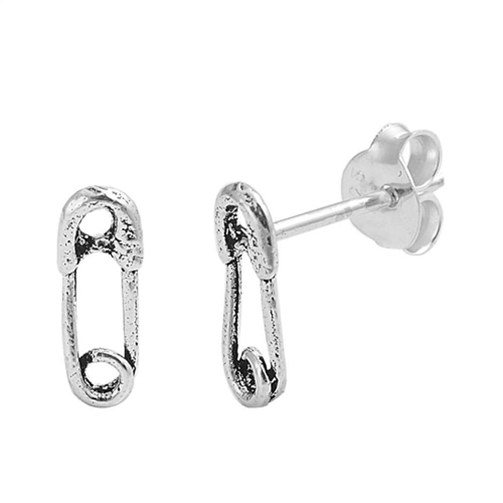 Sterling Silver Safety Pin Shaped Small Stud EarringsAnd Earrings Height 10mm