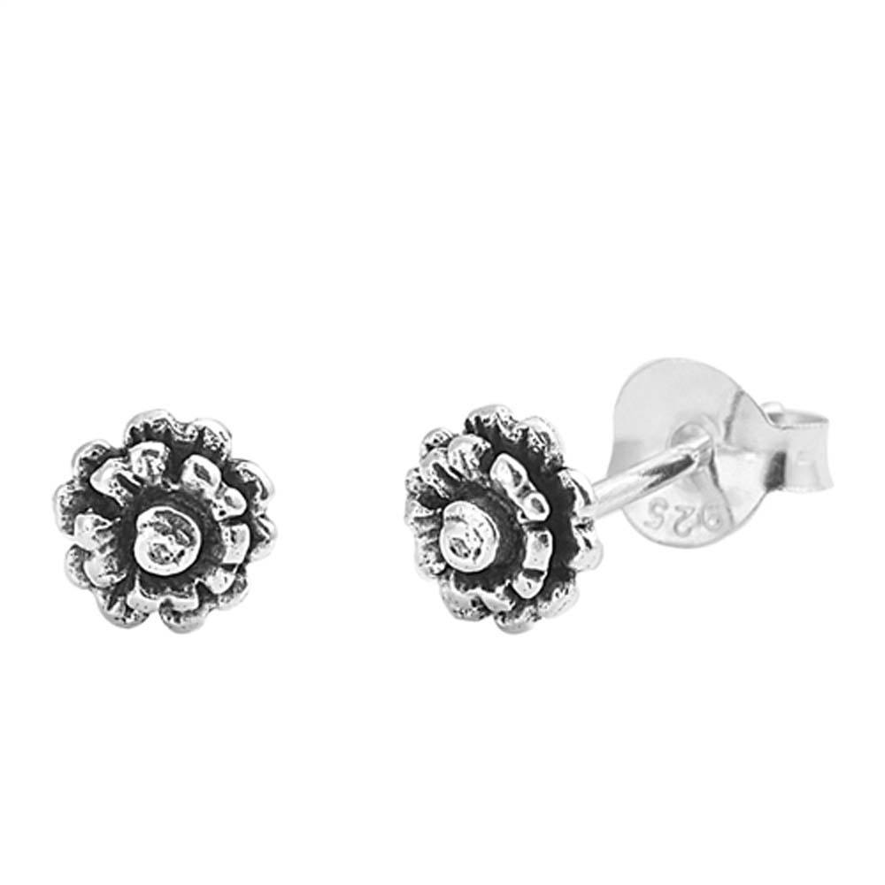Sterling Silver Flower Shaped Small Stud EarringsAnd Earrings Height 5mm