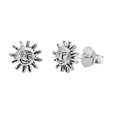 Load image into Gallery viewer, Sterling Silver Smiling Sun Shaped Small Stud EarringsAnd Earrings Height 7mm