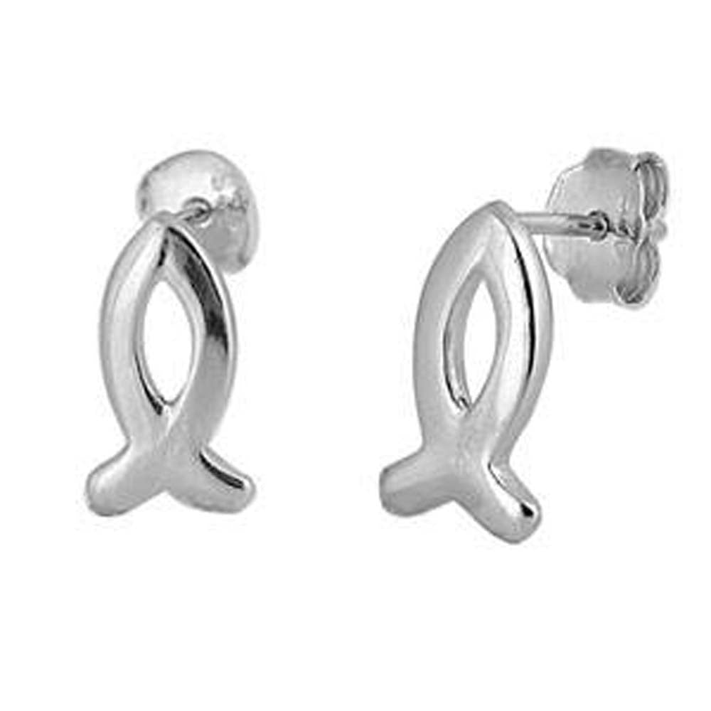 Sterling Silver Christian Fish Shaped Small Stud EarringsAnd Earrings Height 12mm