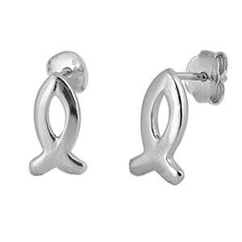 Sterling Silver Christian Fish Shaped Small Stud EarringsAnd Earrings Height 12mm