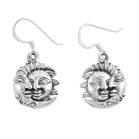 Sterling Silver Sun And Moon Shaped Plain EarringsAnd Earring Height 13 mm