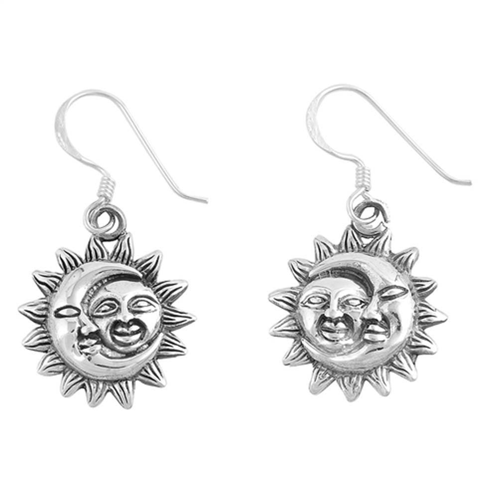 Sterling Silver Sun And Moon Shaped Plain EarringsAnd Earring Height 17 mm